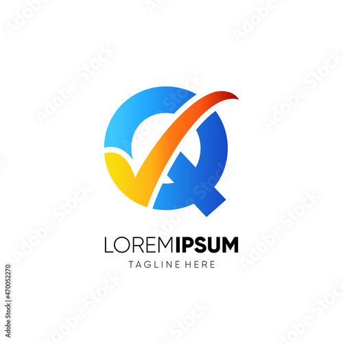 Letter Q Tick or Check Mark Logo Design Vector Icon Graphic Emblem Illustration Background Template