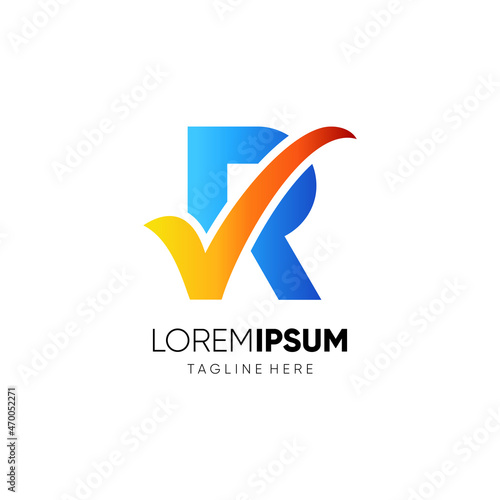 Letter R Tick or Check Mark Logo Design Vector Icon Graphic Emblem Illustration Background Template