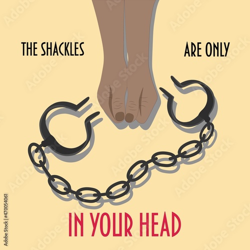 Abolition of slavery day. Two hands and shackles lying side by side. Vector