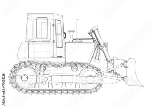 Earth mover, bulldozer. Vector rendering of 3d