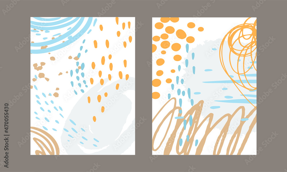 Obraz premium Card with Brush Stroke and Dots Scribble Design Vector Set