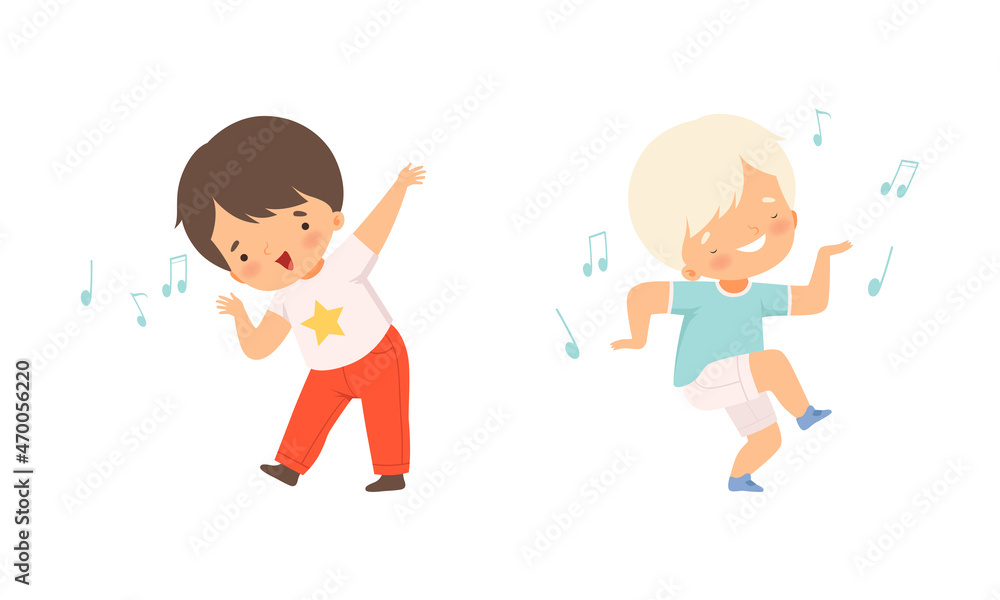 Little Kids Dancing to Music Rhythm and Singing Vector Set Little Kids Dancing to Music Rhythm and Singing Vector Set