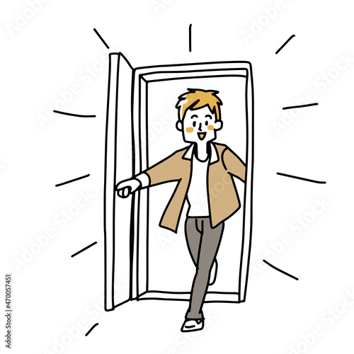 勢いよくドアを開けて入ってくる男性
