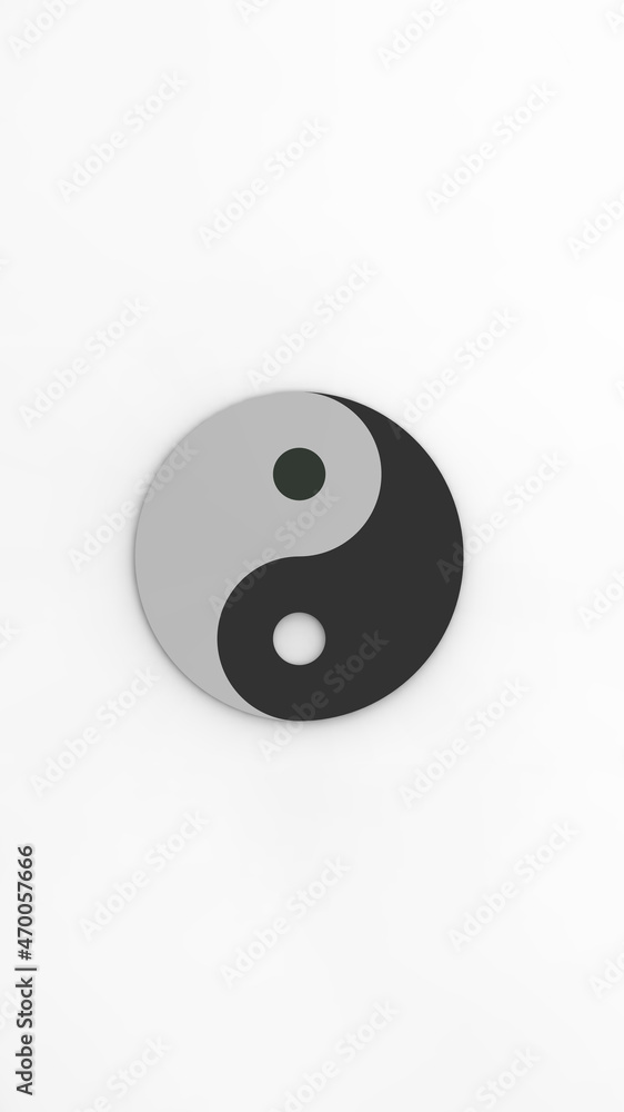 Yin and yang. Symbol of opposite. Gray background. Vertical image. 3d image. 3d rendering Yin and yang. Symbol of opposite. Gray background. Vertical image. 3d image. 3d rendering