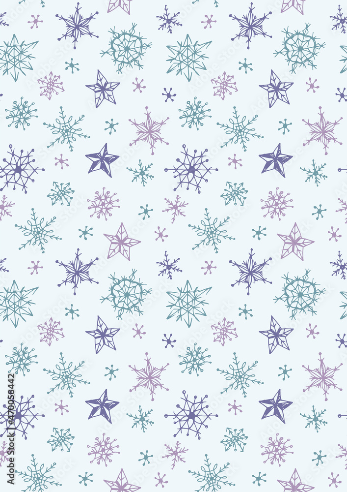 Seamless pattern with hand-drawn multicolored snowflakes. Seamless pattern with hand-drawn multicolored snowflakes.