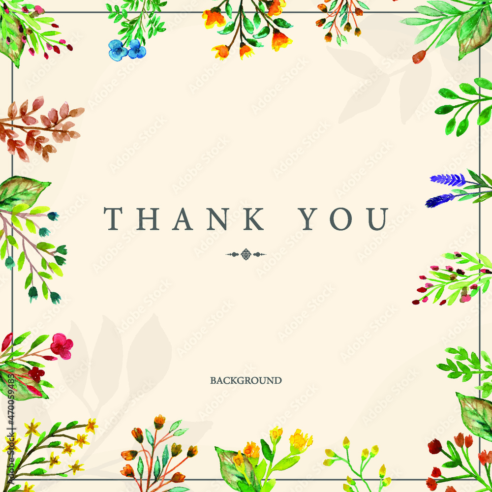 Watercolor spring style thank you card template