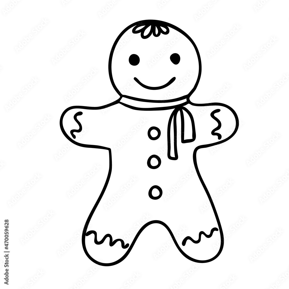 Christmas Gingerbread man Doodle Vector. Hand-drawn Gingerbread Man traditional Christmas.