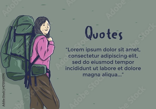 Woman with mountain bag illustration quotes