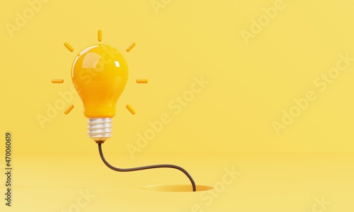 The light bulb is full of ideas with a wire on yellow background, Minimal creative idea concept, 3D illustration