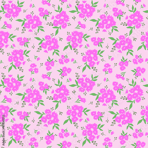 Pink flowers on a light pink background, seamless pattern. Retro, vintage style