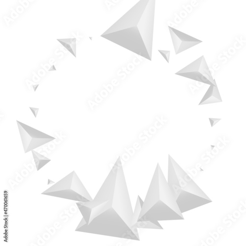 Silver Shard Background White Vector. Origami Cover Banner. Grizzly Style Card. Pyramid Modern. Hoar Crystal Illustration.