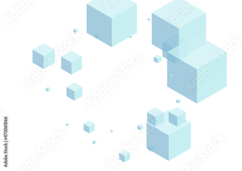 Blue Box Background White Vector. Cube Flow Design. Sky Blue Block Network Texture. Digital Template. White Web Cubic.