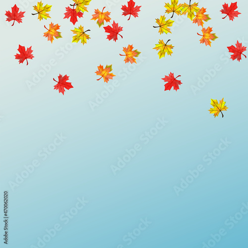 Golden Floral Background Blue Vector. Leaves Design Texture. Orange Isolated Leaf. Season Plant Design.