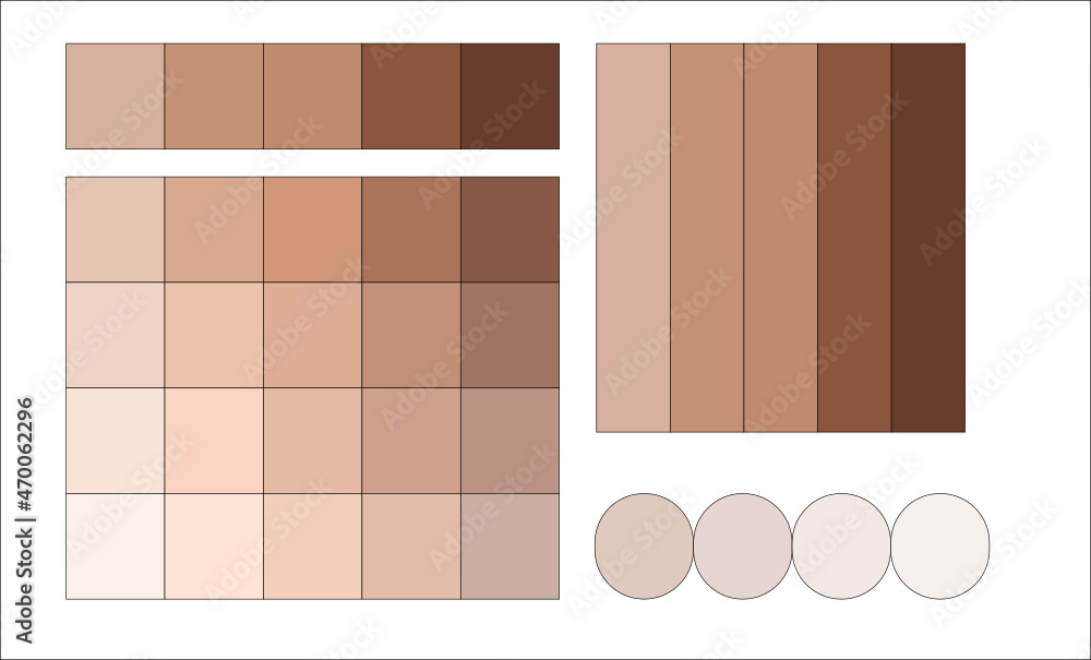 beige color, palette, flesh color, skin, shades, tan, powder, body, nude,  shade scale, color study, paint, powder, interior, ocher, sepia, umber,  ecru, neutral, brown, designer, design, feathers, clot Stock Vector
