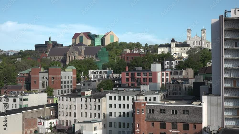View from a cruise ship on the buildings of a modern city. Travel to Eastern Canada. View from a cruise ship on the buildings of a modern city. Travel to Eastern Canada.