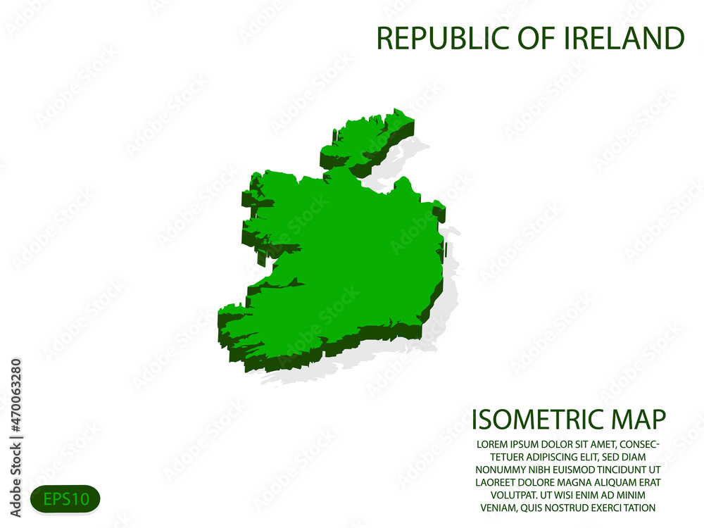 Obraz premium Green isometric map of Republic of Ireland elements white background for concept map easy to edit and customize. eps 10