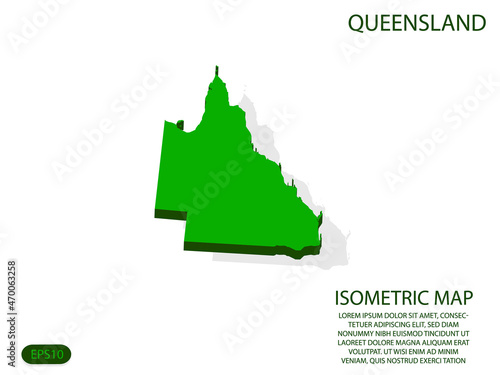Green isometric map of Queensland elements white background for concept map easy to edit and customize. eps 10