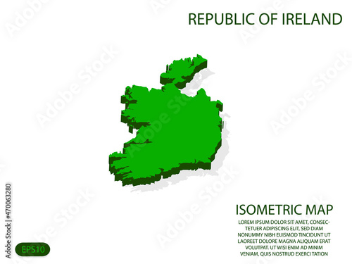 Green isometric map of Republic of Ireland elements white background for concept map easy to edit and customize. eps 10