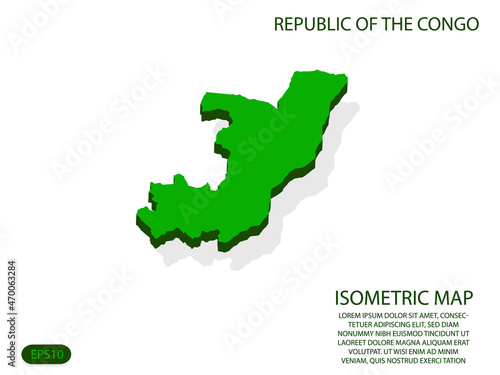 Green isometric map of Republic of the Congo elements white background for concept map easy to edit and customize. eps 10