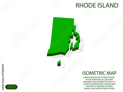 Green isometric map of Rhode Island elements white background for concept map easy to edit and customize. eps 10