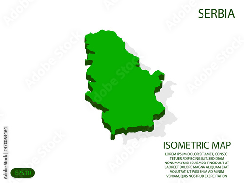 Green isometric map of Serbia elements white background for concept map easy to edit and customize. eps 10