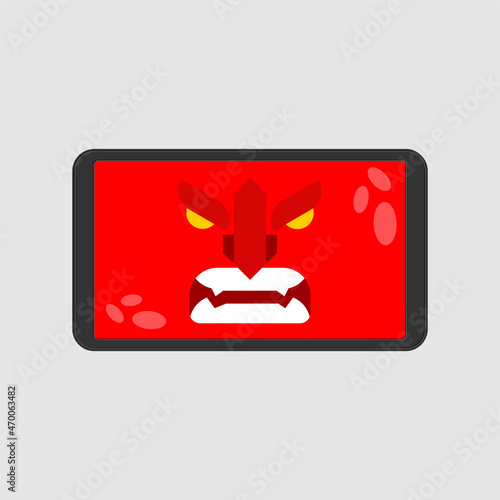 Angry smartphone. grumpy phone. Red with wrathful gadget