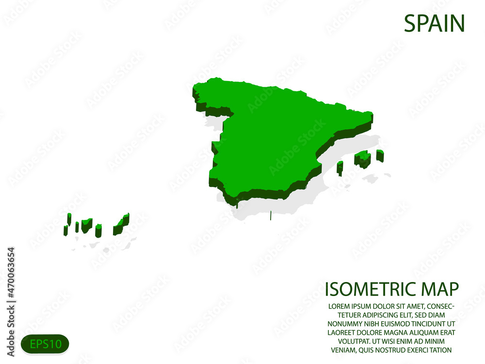 Green isometric map of Spain elements white background for concept map easy to edit and customize. eps 10