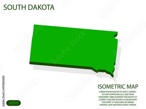 Green isometric map of South Dakota elements white background for concept map easy to edit and customize. eps 10