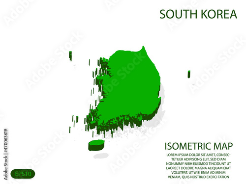 Green isometric map of South Korea elements white background for concept map easy to edit and customize. eps 10