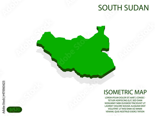 Green isometric map of South Sudan elements white background for concept map easy to edit and customize. eps 10