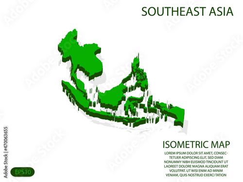 Green isometric map of Southeast Asia elements white background for concept map easy to edit and customize. eps 10