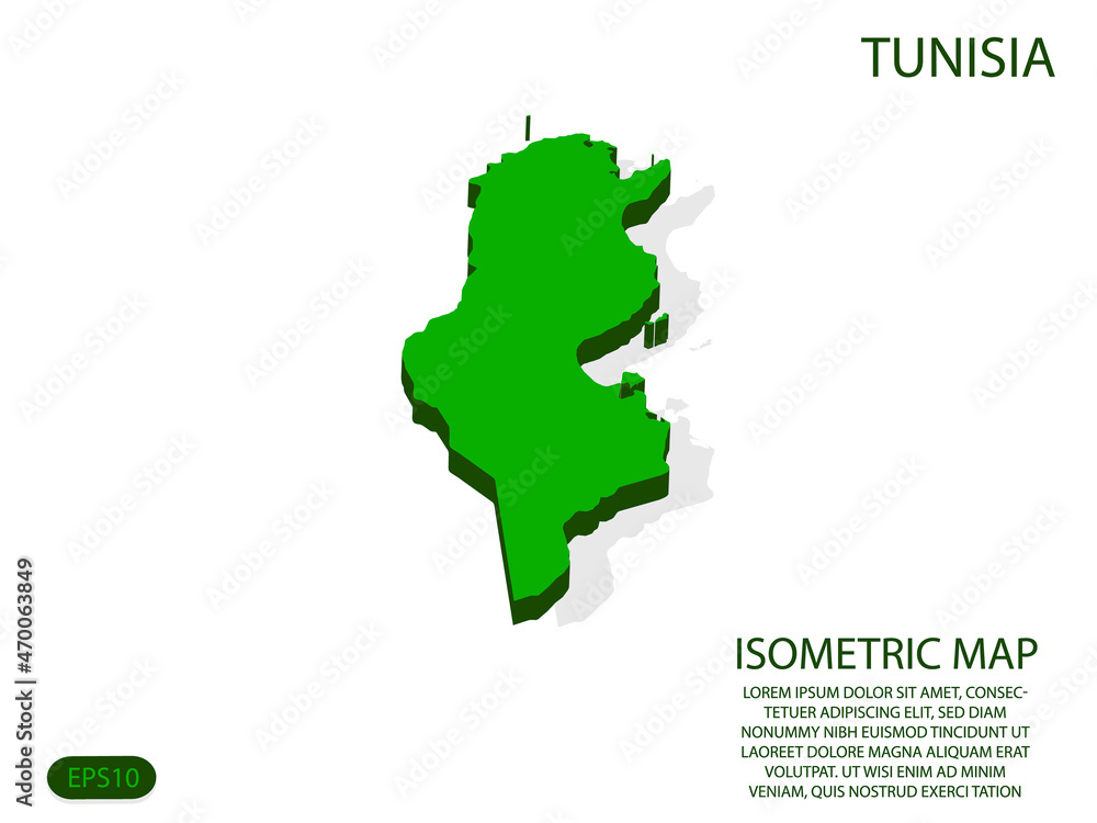 Green isometric map of Tunisia elements white background for concept map easy to edit and customize. eps 10