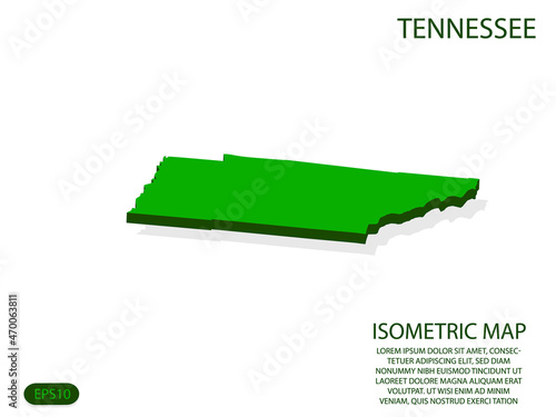 Green isometric map of Tennesse elements white background for concept map easy to edit and customize. eps 10