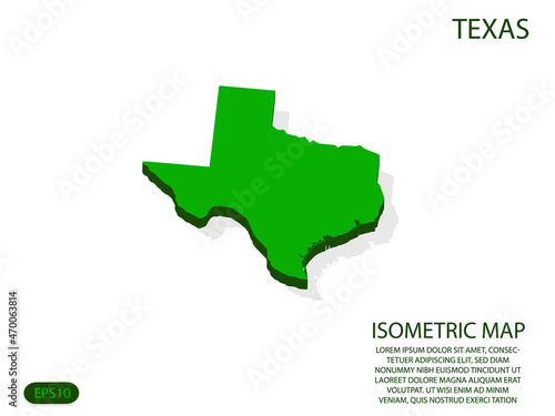 Green isometric map of Texas elements white background for concept map easy to edit and customize. eps 10