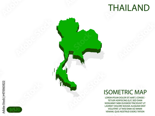 Green isometric map of Thailand elements white background for concept map easy to edit and customize. eps 10