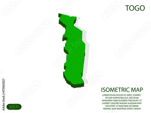 Green isometric map of Togo elements white background for concept map easy to edit and customize. eps 10