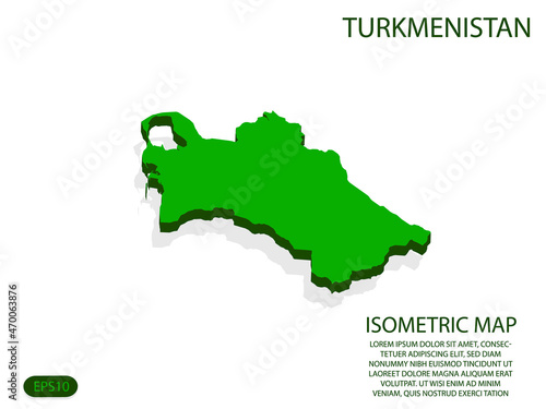Green isometric map of Turkmenistan elements white background for concept map easy to edit and customize. eps 10