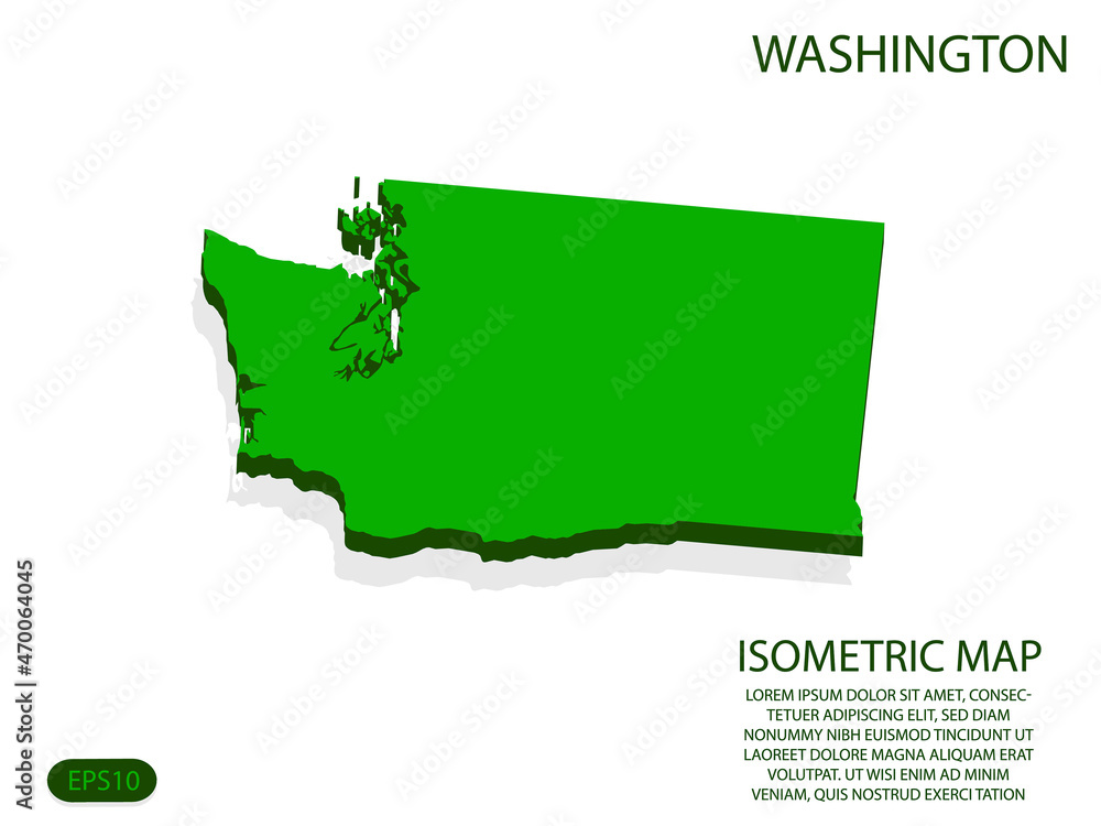 Green isometric map of Washington elements white background for concept map easy to edit and customize. eps 10