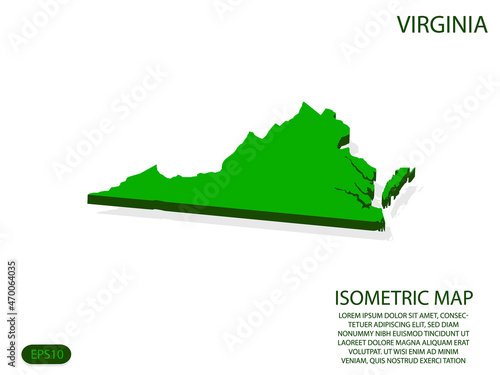Green isometric map of Virginia elements white background for concept map easy to edit and customize. eps 10