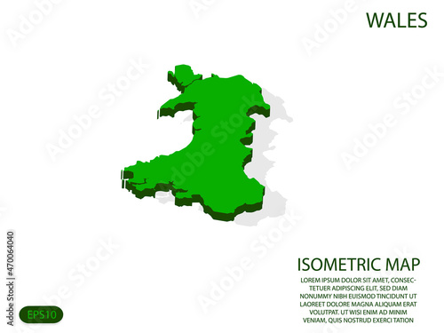 Green isometric map of Wales elements white background for concept map easy to edit and customize. eps 10