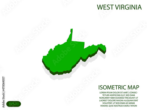 Green isometric map of West Virginia elements white background for concept map easy to edit and customize. eps 10