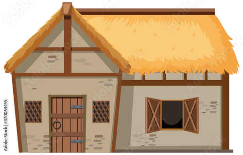 Medieval farmhouse isolated on white background