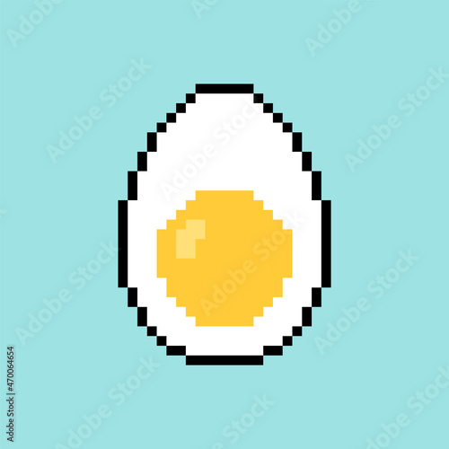 Boiled egg pixel art. Half an egg 8 bit. pixelated food vector illustration