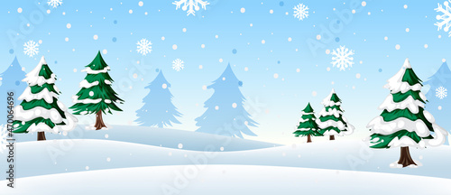 Snow falling background with pine tree