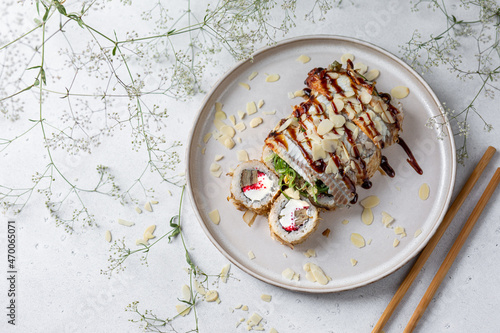 Very beautiful sushi rolls with eel