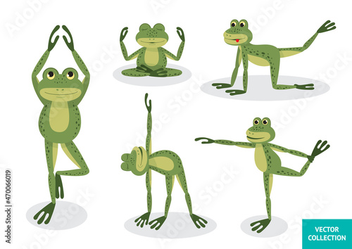 Funny Frogs doing yoga. Frogs in different poses. Vector illustration. Vector collection, set