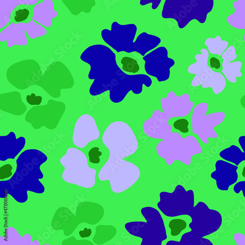 Abstract Cute Hand Drawing Retro Flowers Seamless Vector Pattern Isolated Background 