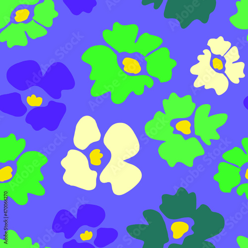 Abstract Cute Hand Drawing Retro Flowers Seamless Vector Pattern Isolated Background 
