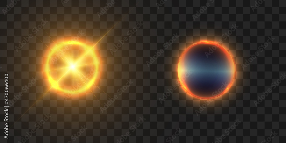 Fototapeta premium Yellow glowing explosion explosion with transparent. Vector illustration for decoration. A bright star, a flash of the sun. Glare texture. Vector