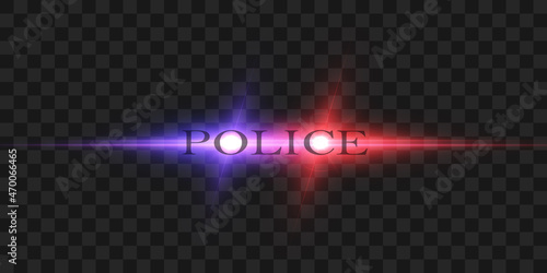 Flashlights and sirens. Bright special red blue police light beams at night for your design.